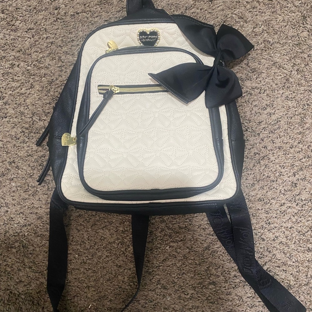 NWT Betsey Johnson Black and Cream Backpack with Bow